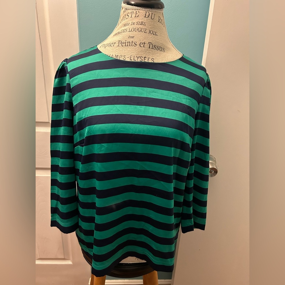 Vince Camuto Green and Black Striped Blouse